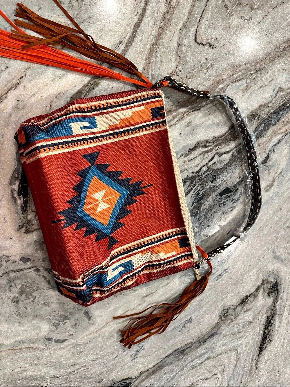 Southwestern Crossbody Bag in Orange & Blue Like New